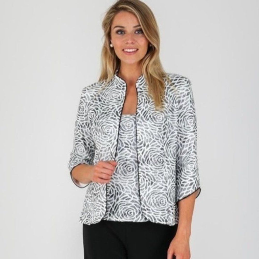 Joseph Ribkoff black white Rose print jacket 16 US